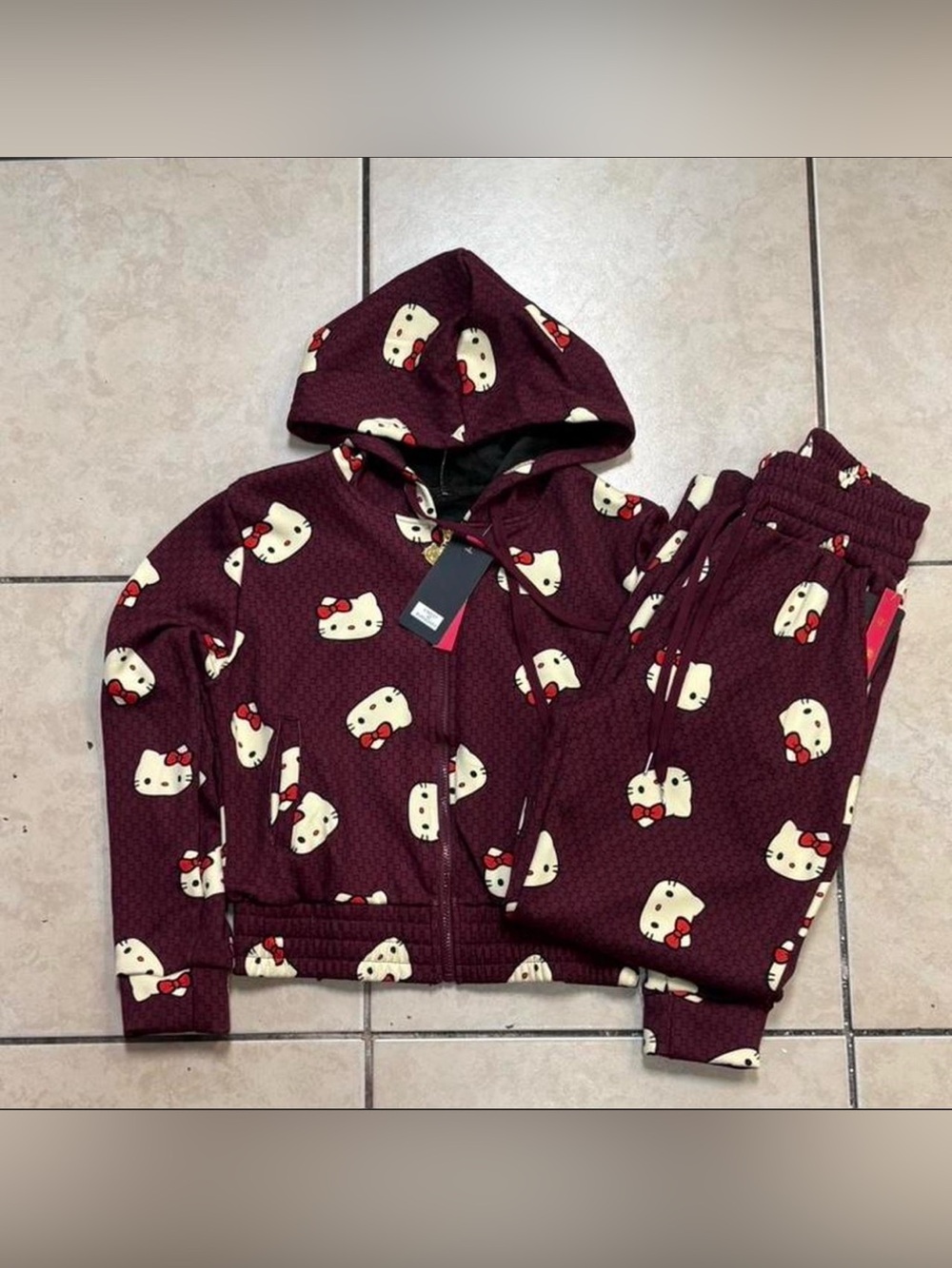 Women’s Maroon Hooded Jogger Set with Character Print